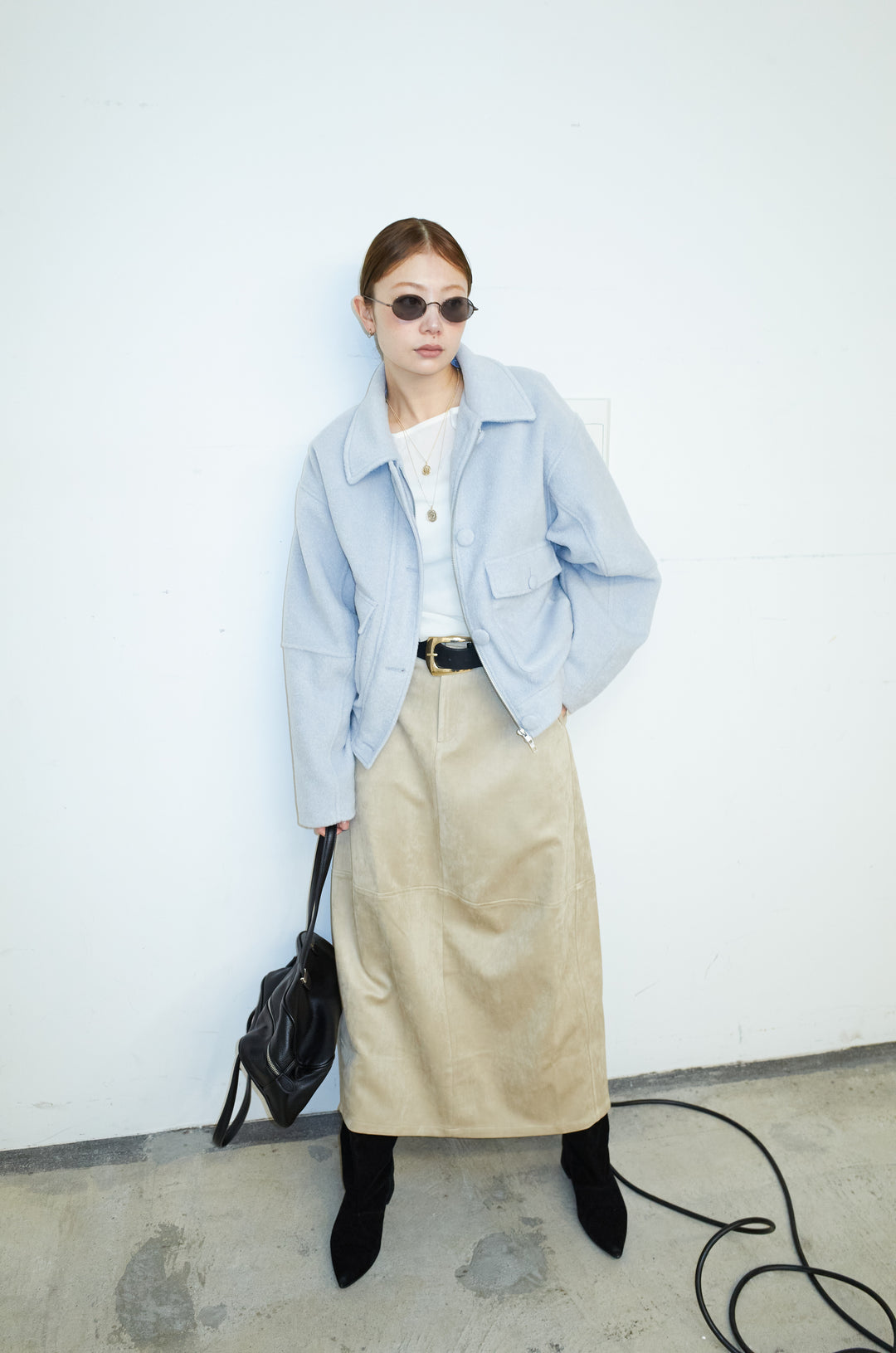 [予約/SET]ソフトシャギー ブルゾン+スウェードタッチコクーンスカート(2set)