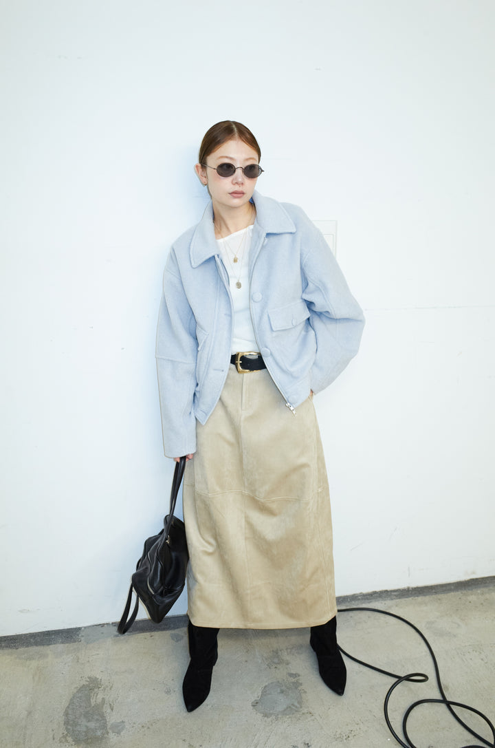 [予約/SET]ソフトシャギー ブルゾン+スウェードタッチコクーンスカート(2set)