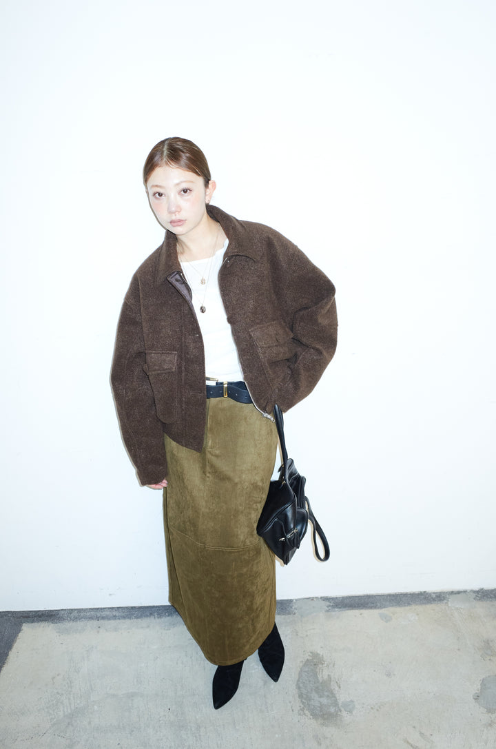 [予約/SET]ソフトシャギー ブルゾン+チュールベロアサイドギャザーPO+スウェードタッチコクーンスカート(3set)