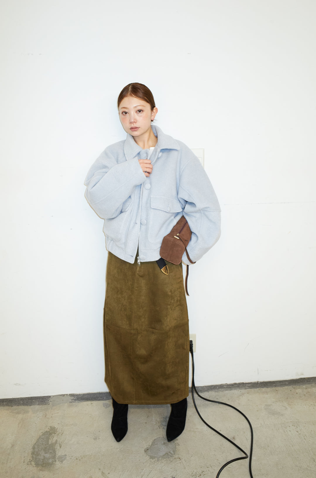 [予約/SET]ソフトシャギー ブルゾン+スウェードタッチコクーンスカート(2set)