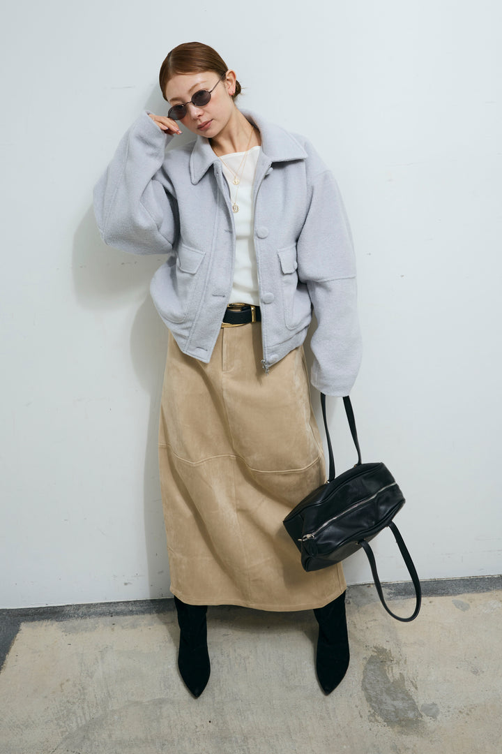 [予約/SET]ソフトシャギー ブルゾン+チュールベロアサイドギャザーPO+スウェードタッチコクーンスカート(3set)