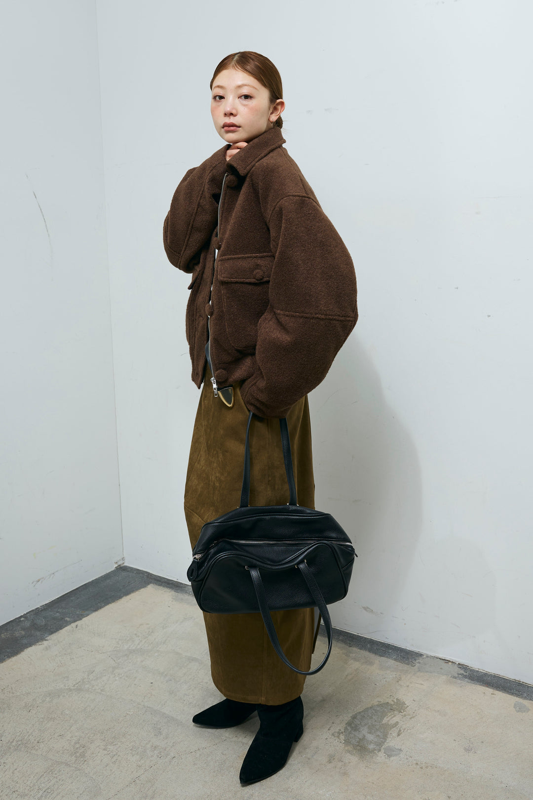 [予約/SET]ソフトシャギー ブルゾン+スウェードタッチコクーンスカート(2set)