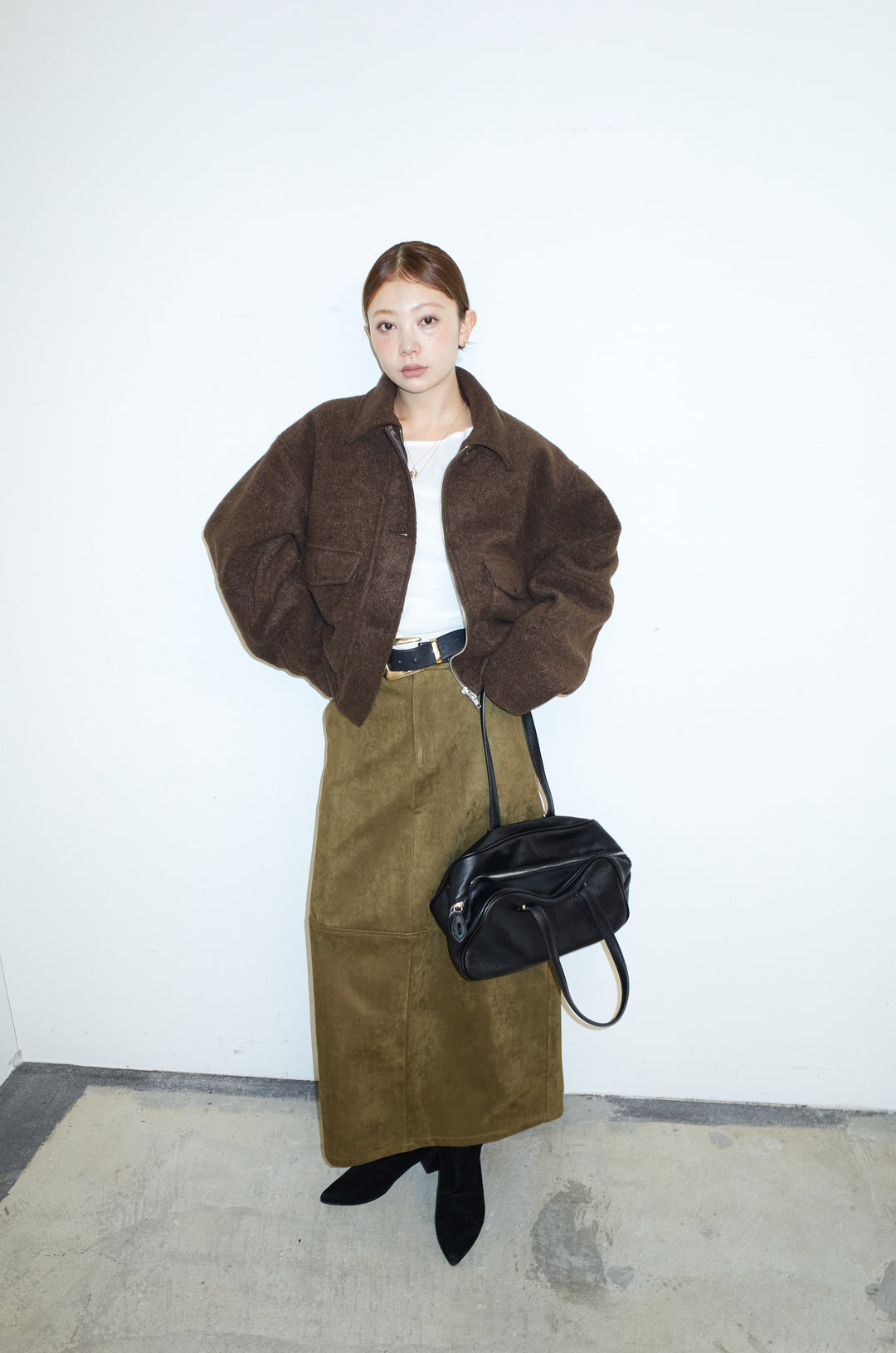 [予約/SET]ソフトシャギー ブルゾン+スウェードタッチコクーンスカート(2set)