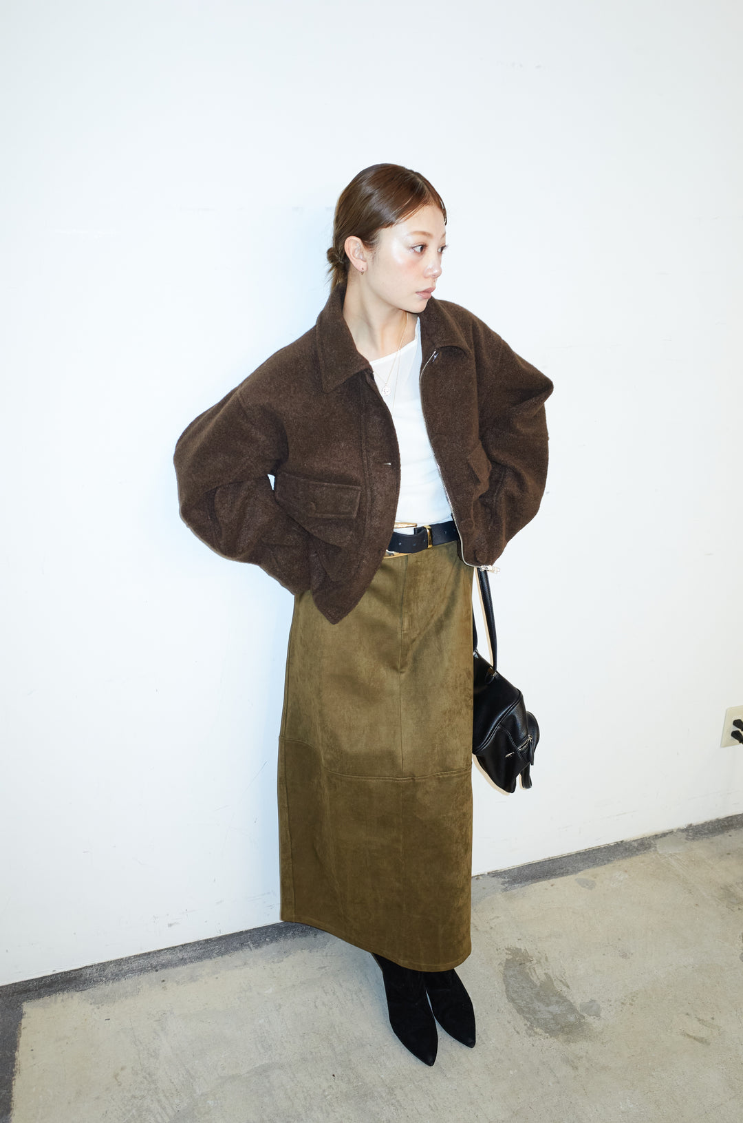 [予約/SET]ソフトシャギー ブルゾン+チュールベロアサイドギャザーPO+スウェードタッチコクーンスカート(3set)