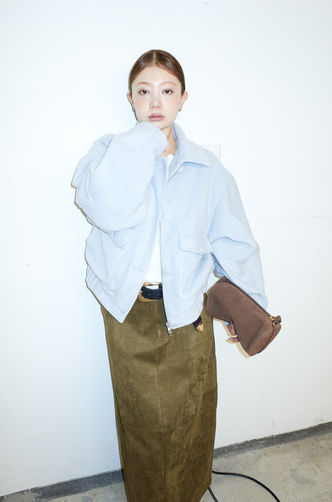 [予約/SET]ソフトシャギー ブルゾン+スウェードタッチコクーンスカート(2set)