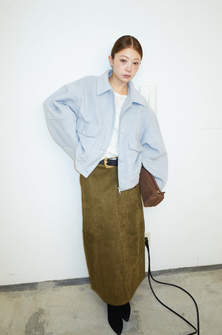 [予約/SET]ソフトシャギー ブルゾン+スウェードタッチコクーンスカート(2set)