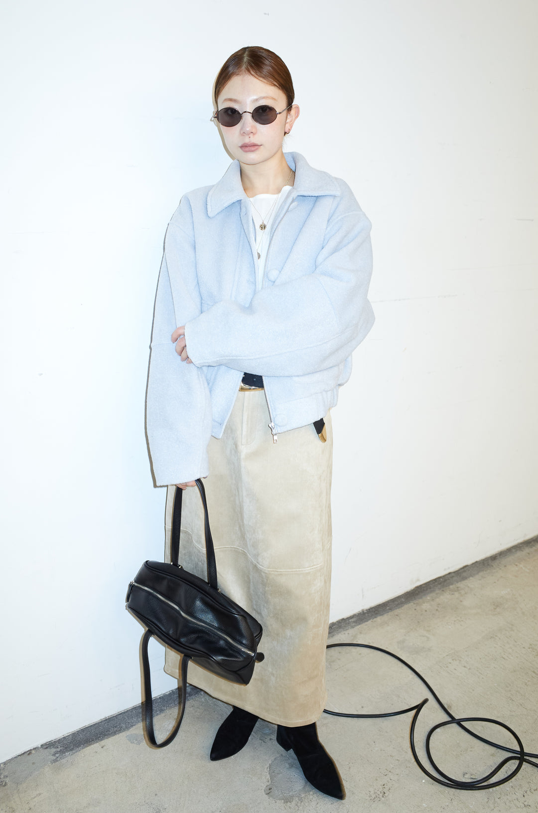 [予約/SET]ソフトシャギー ブルゾン+チュールベロアサイドギャザーPO+スウェードタッチコクーンスカート(3set)