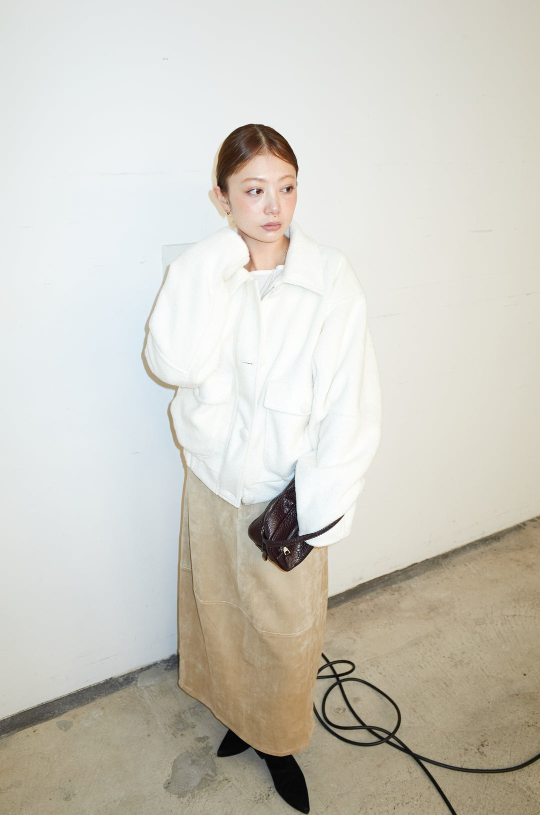 [予約/SET]ソフトシャギー ブルゾン+スウェードタッチコクーンスカート(2set)