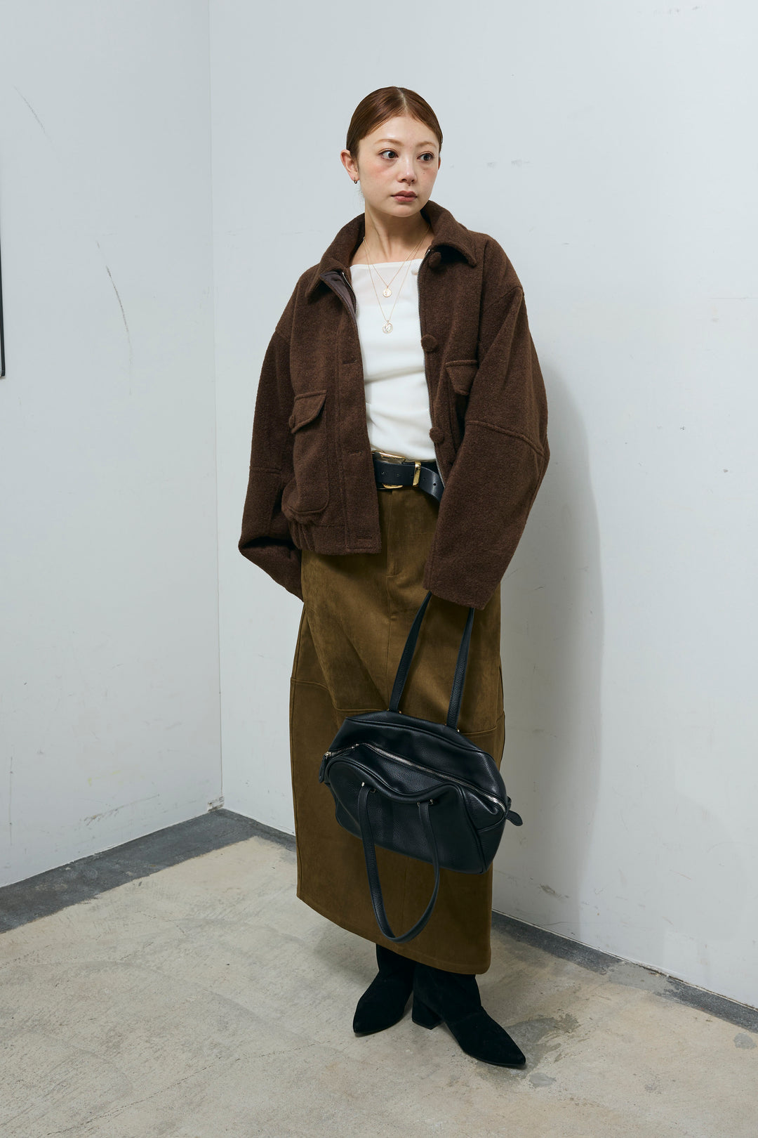 [予約/SET]ソフトシャギー ブルゾン+スウェードタッチコクーンスカート(2set)