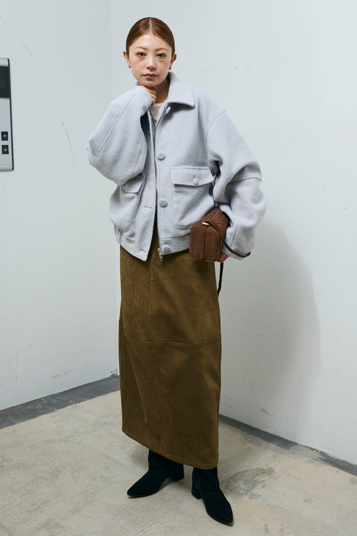 [予約/SET]ソフトシャギー ブルゾン+チュールベロアサイドギャザーPO+スウェードタッチコクーンスカート(3set)