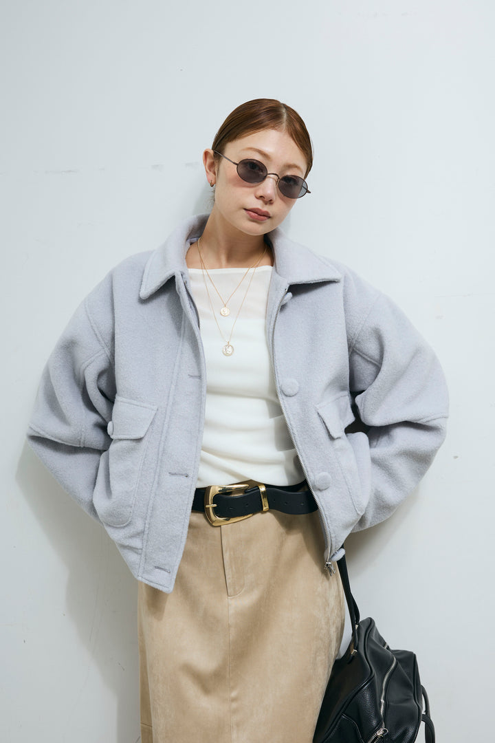 [予約/SET]ソフトシャギー ブルゾン+スウェードタッチコクーンスカート(2set)