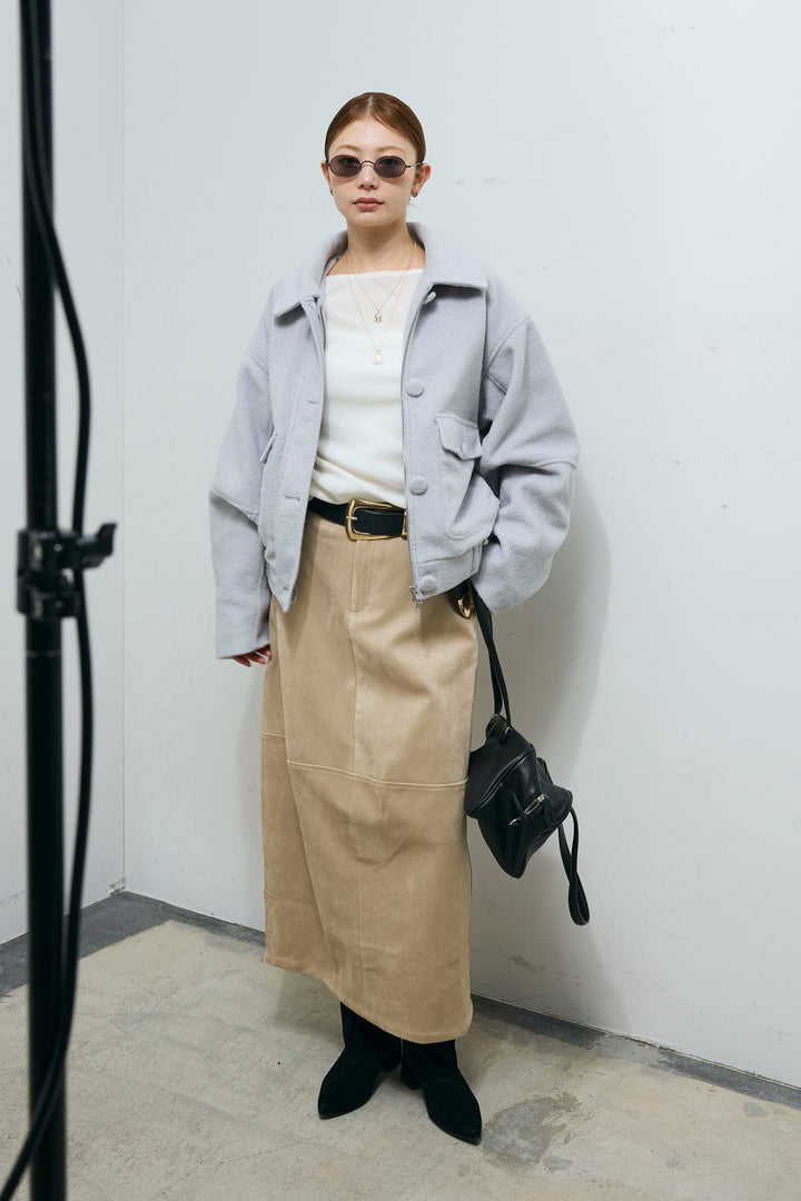 [予約/SET]ソフトシャギー ブルゾン+スウェードタッチコクーンスカート(2set)