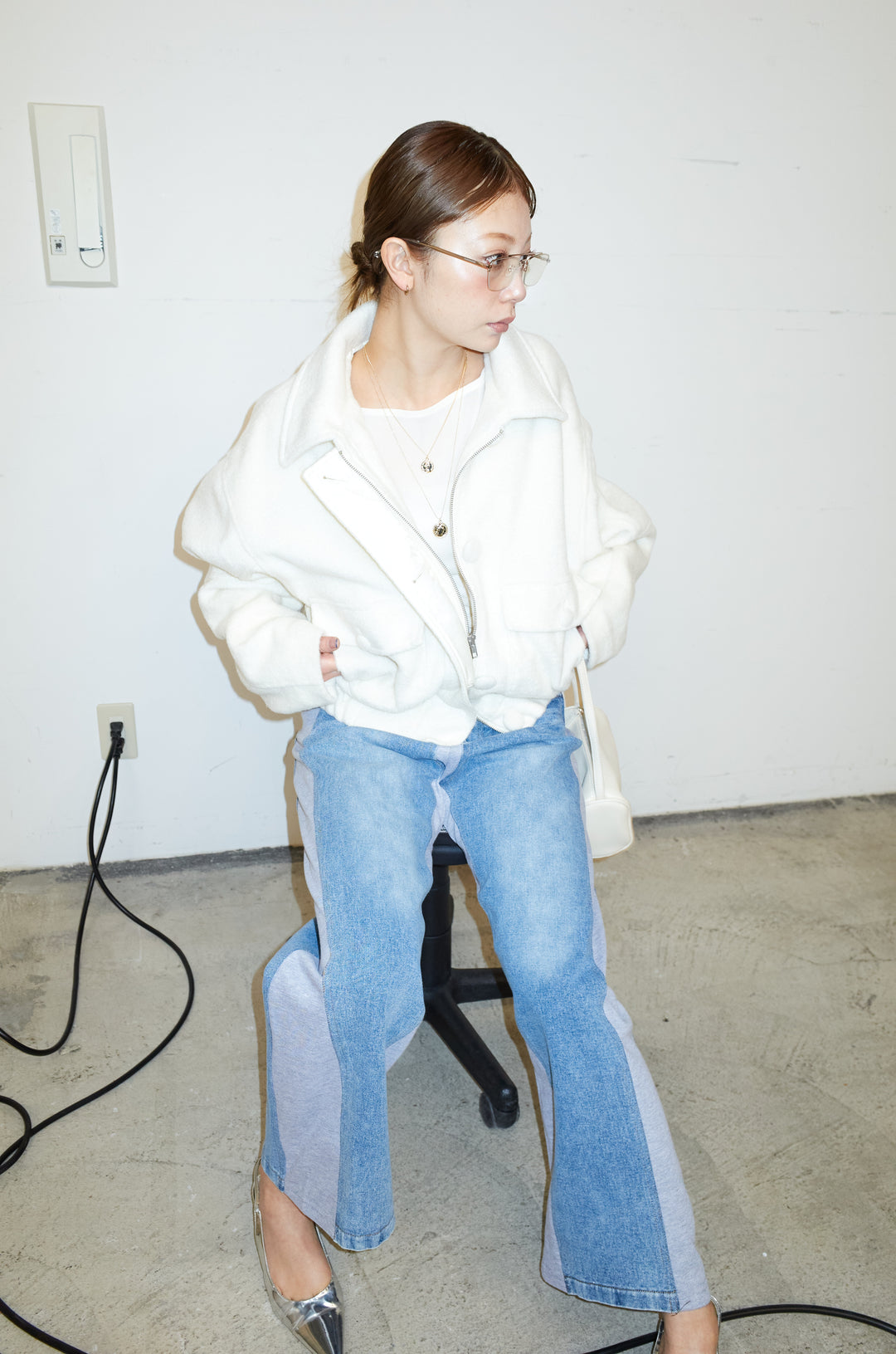 [予約/SET]ソフトシャギー ブルゾン+チュールベロアサイドギャザーPO+スウェット切り替えデニムパンツ(3set)