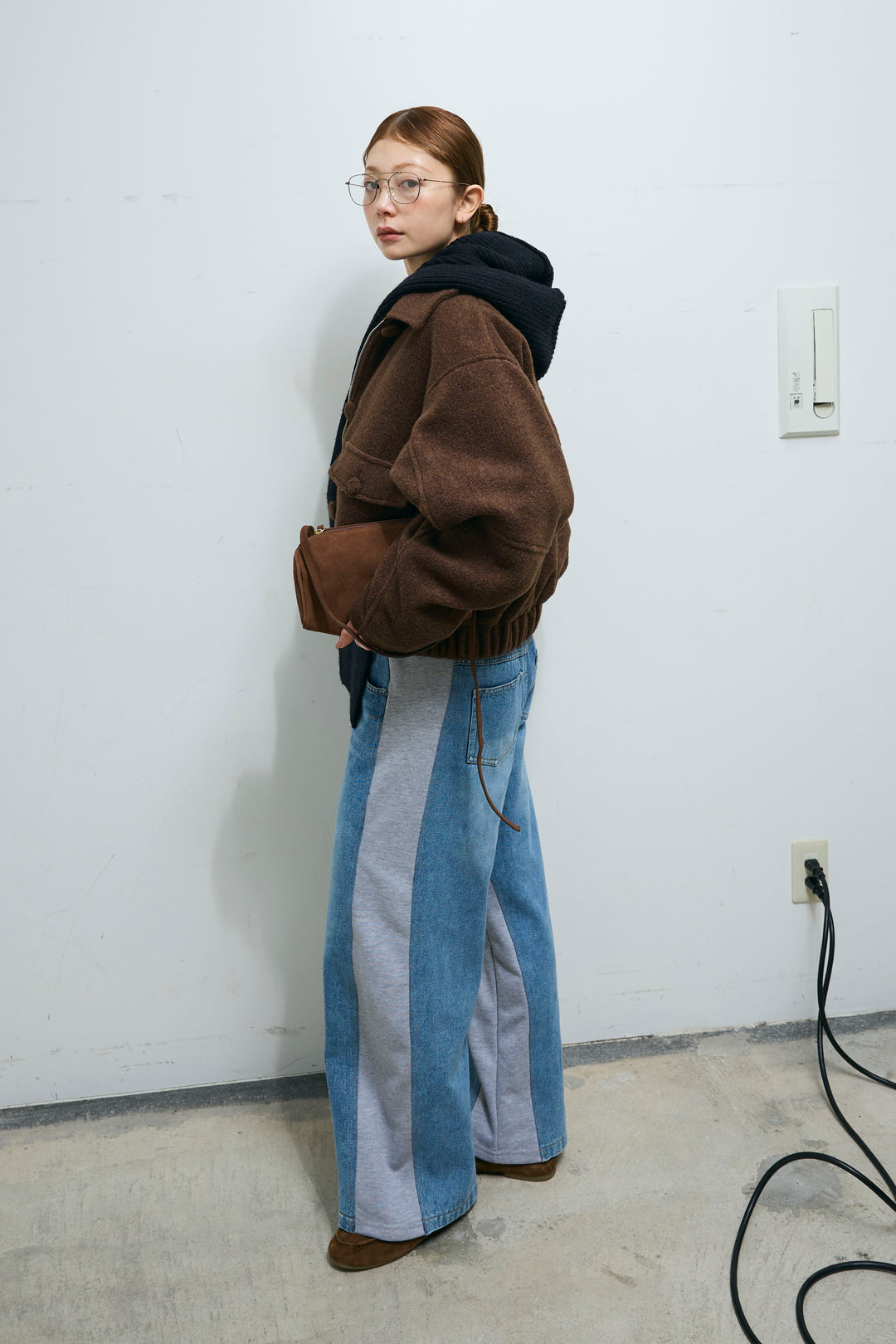 [予約/SET]ソフトシャギー ブルゾン+チュールベロアサイドギャザーPO+スウェット切り替えデニムパンツ(3set)