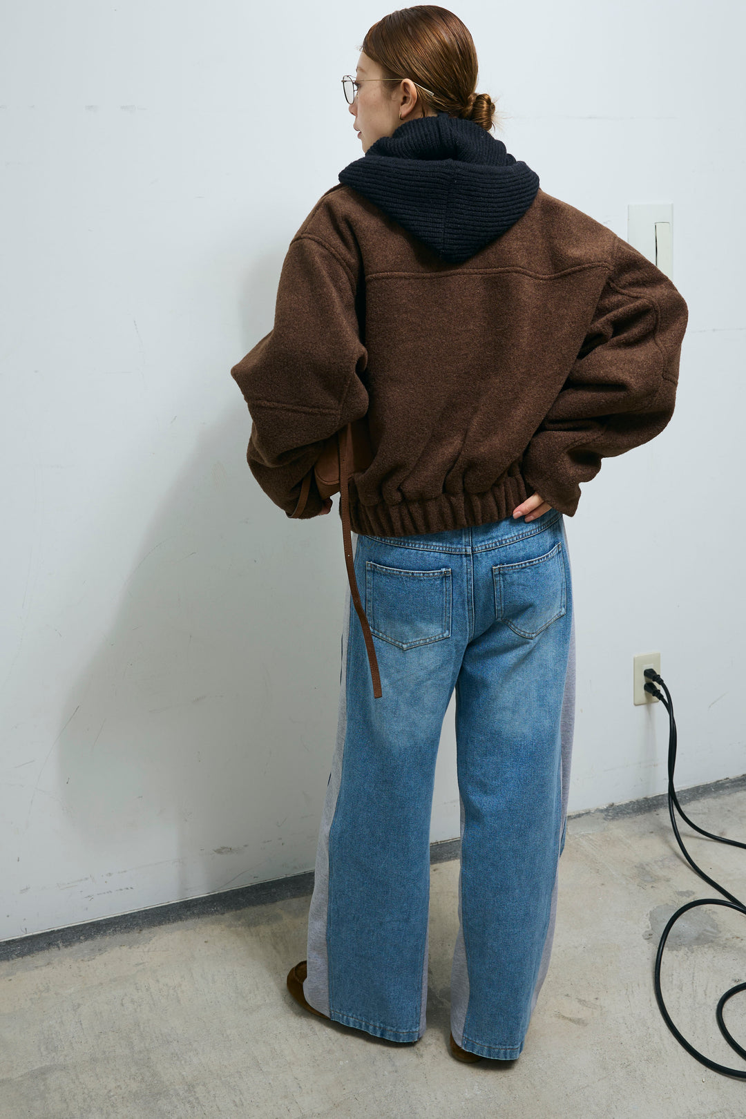 [予約/SET]ソフトシャギー ブルゾン+スウェット切り替えデニムパンツ(2set)