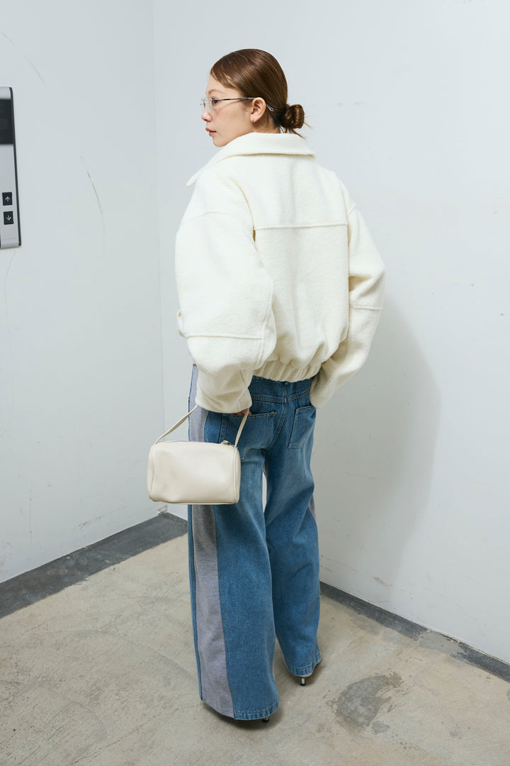 [予約/SET]ソフトシャギー ブルゾン+スウェット切り替えデニムパンツ(2set)