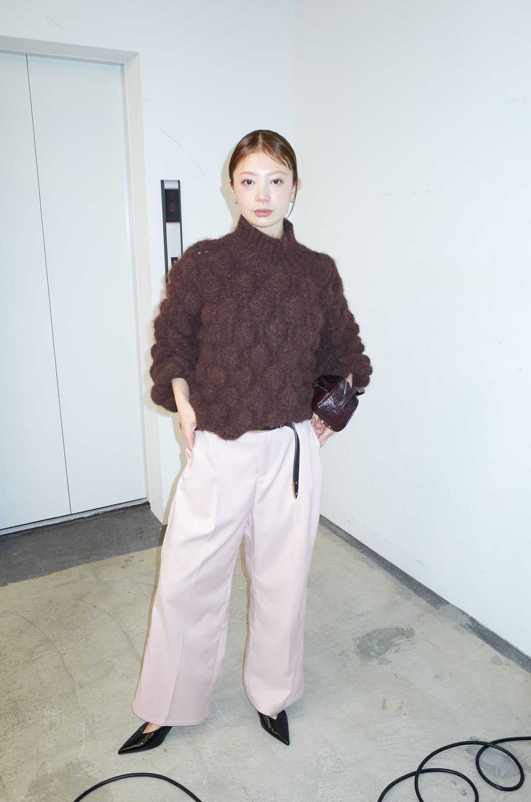 [予約/SET]テクスチャーハイネックニット+TRツイルスプリングカラータックパンツ(2set)