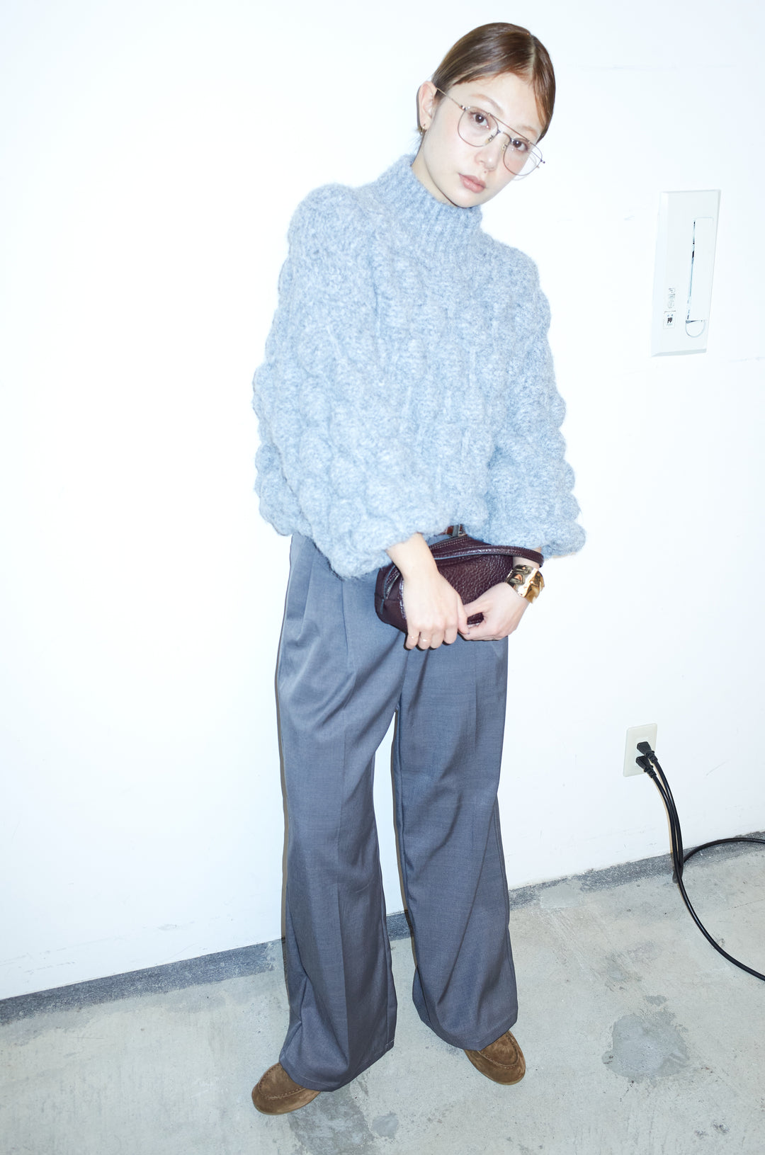 [予約/SET]テクスチャーハイネックニット+TRツイルスプリングカラータックパンツ(2set)