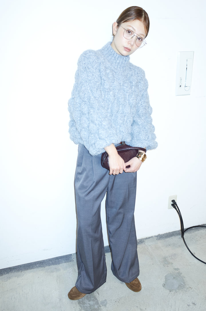 [予約/SET]テクスチャーハイネックニット+TRツイルスプリングカラータックパンツ(2set)