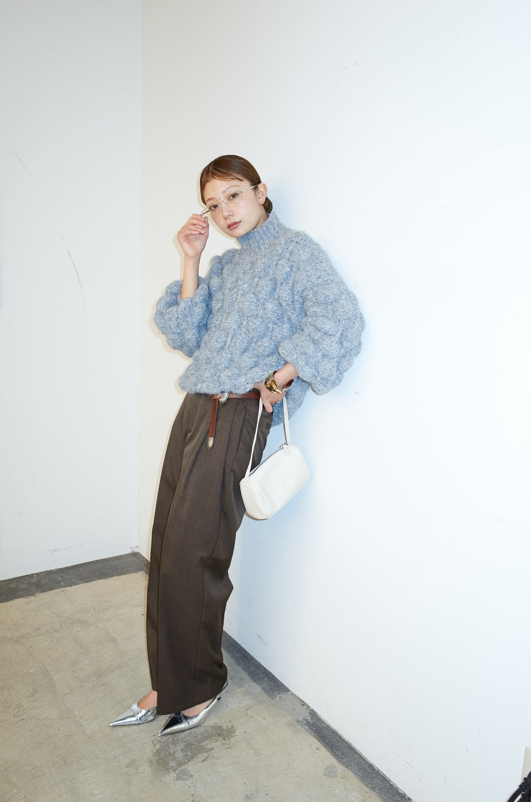 [予約/SET]テクスチャーハイネックニット+TRツイルスプリングカラータックパンツ(2set)