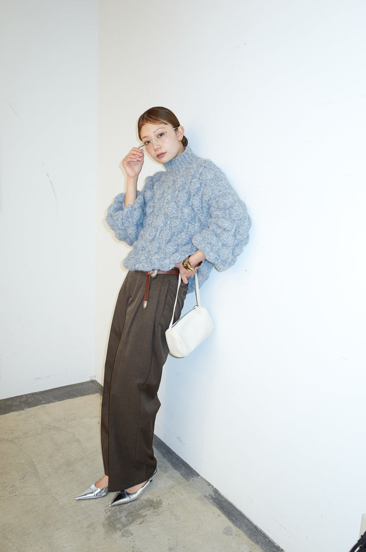 [予約/SET]テクスチャーハイネックニット+TRツイルスプリングカラータックパンツ(2set)