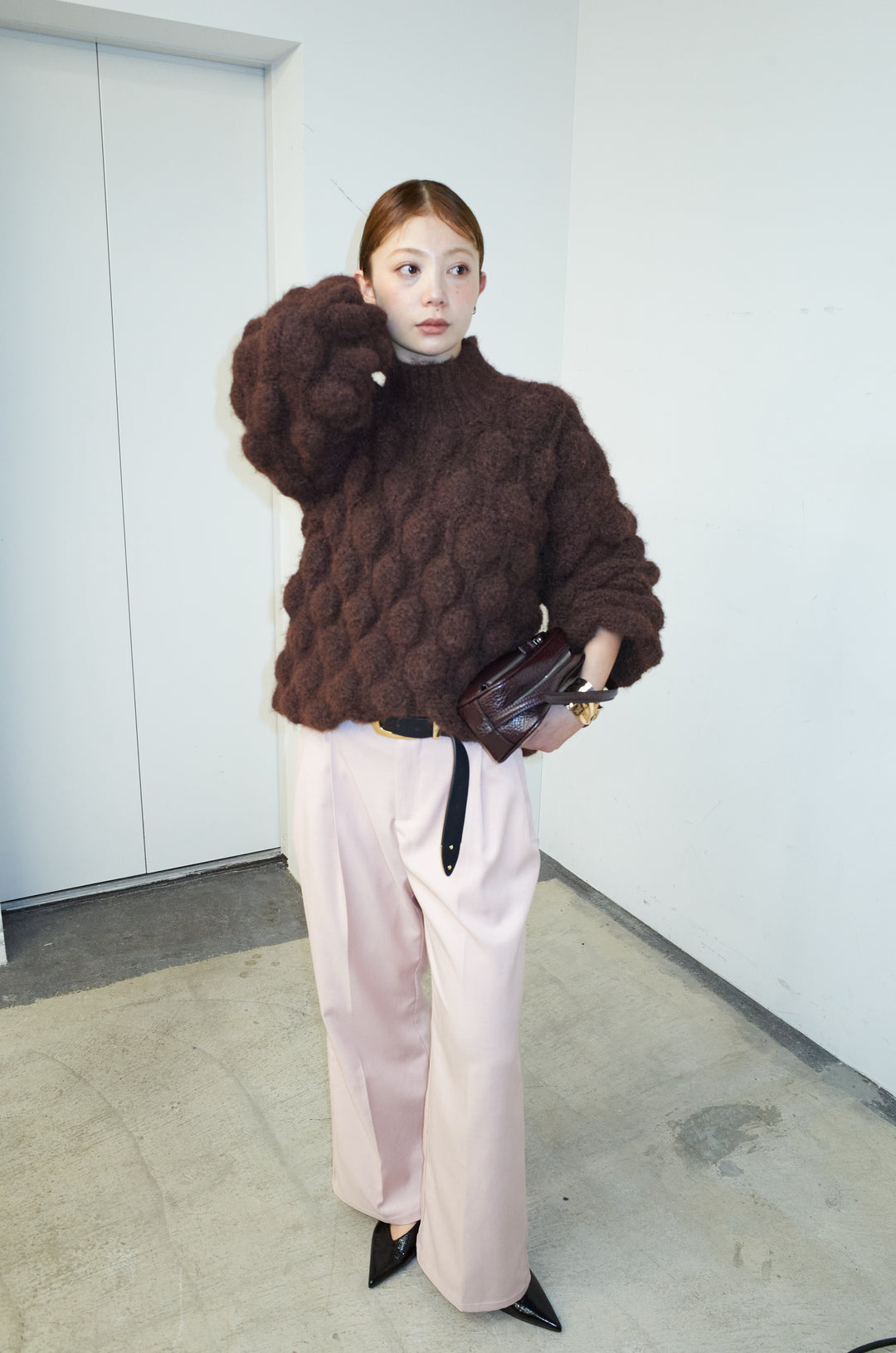 [予約/SET]テクスチャーハイネックニット+TRツイルスプリングカラータックパンツ(2set)