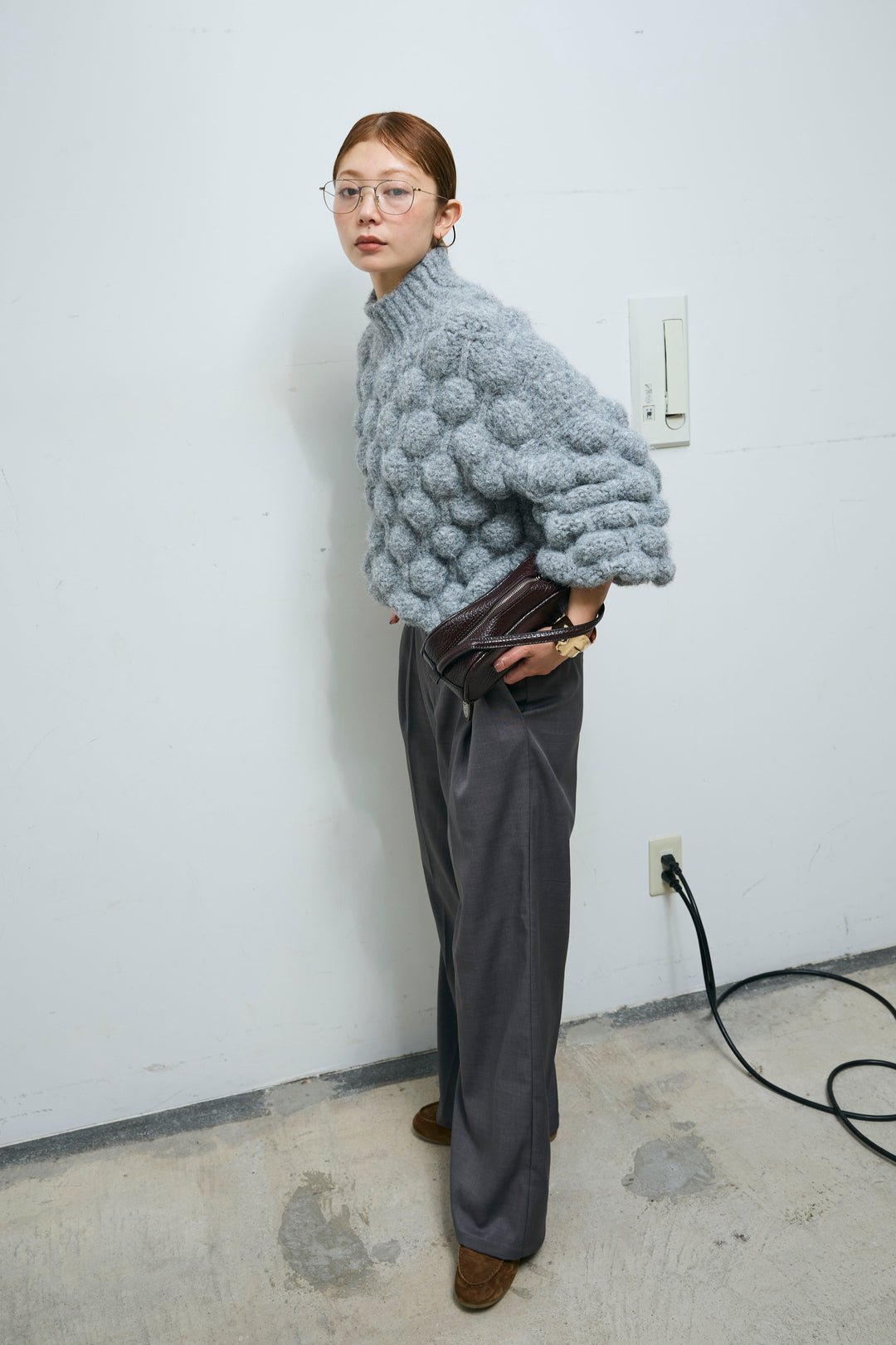 [予約/SET]テクスチャーハイネックニット+TRツイルスプリングカラータックパンツ(2set)