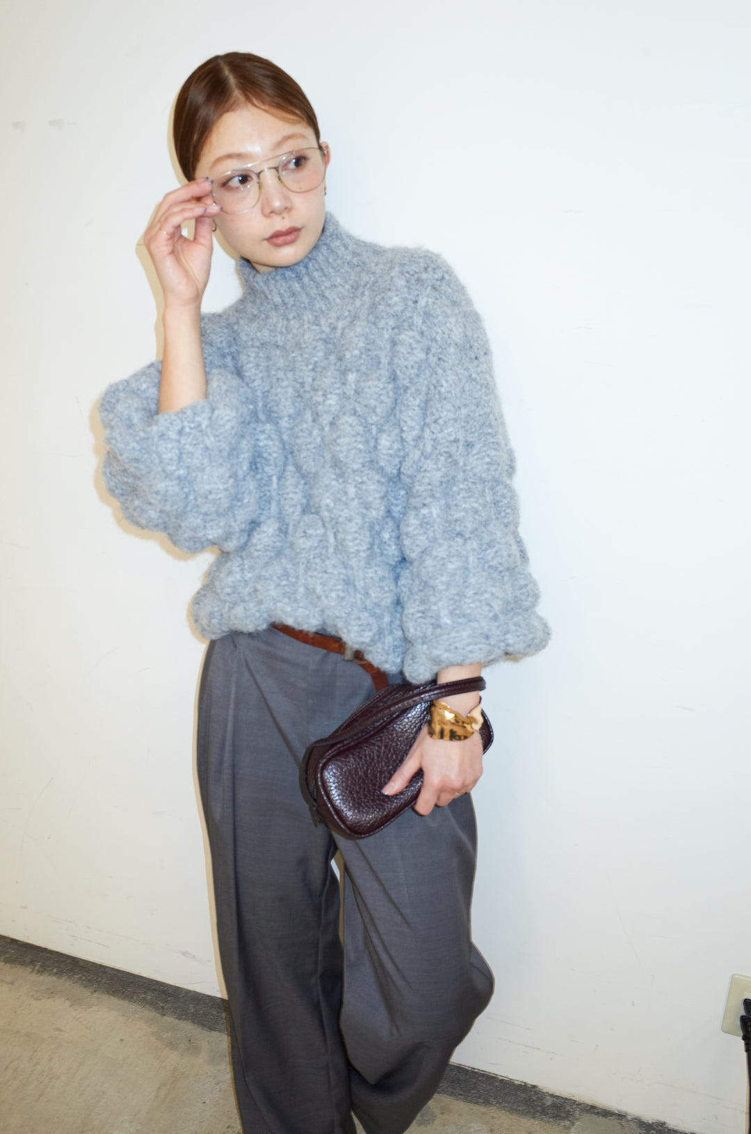 [予約/SET]テクスチャーハイネックニット+TRツイルスプリングカラータックパンツ(2set)