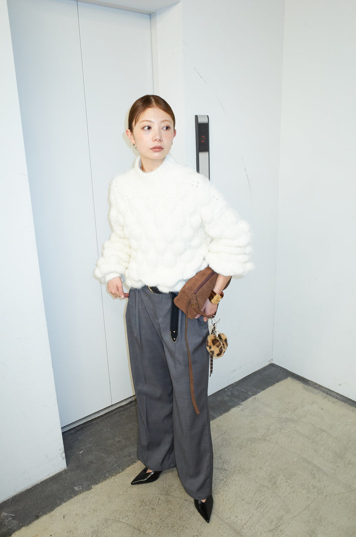 [予約/SET]テクスチャーハイネックニット+TRツイルスプリングカラータックパンツ(2set)