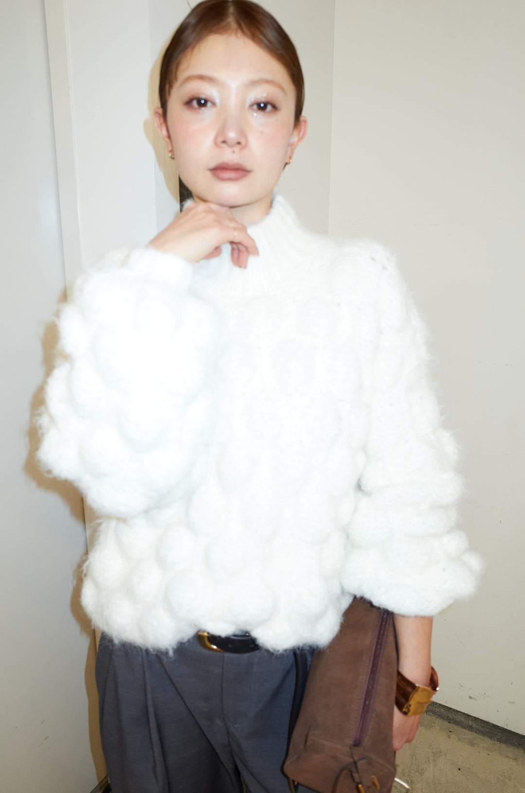 [予約/SET]テクスチャーハイネックニット+TRツイルスプリングカラータックパンツ(2set)