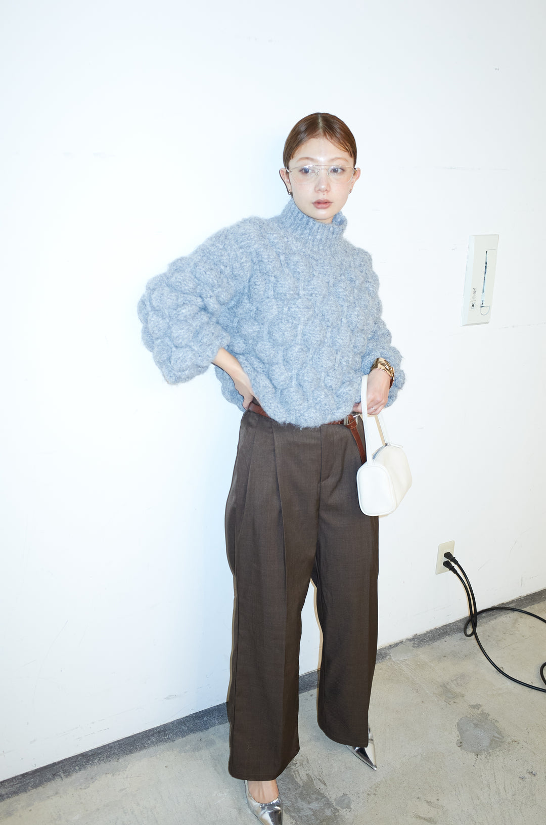 [予約/SET]テクスチャーハイネックニット+TRツイルスプリングカラータックパンツ(2set)