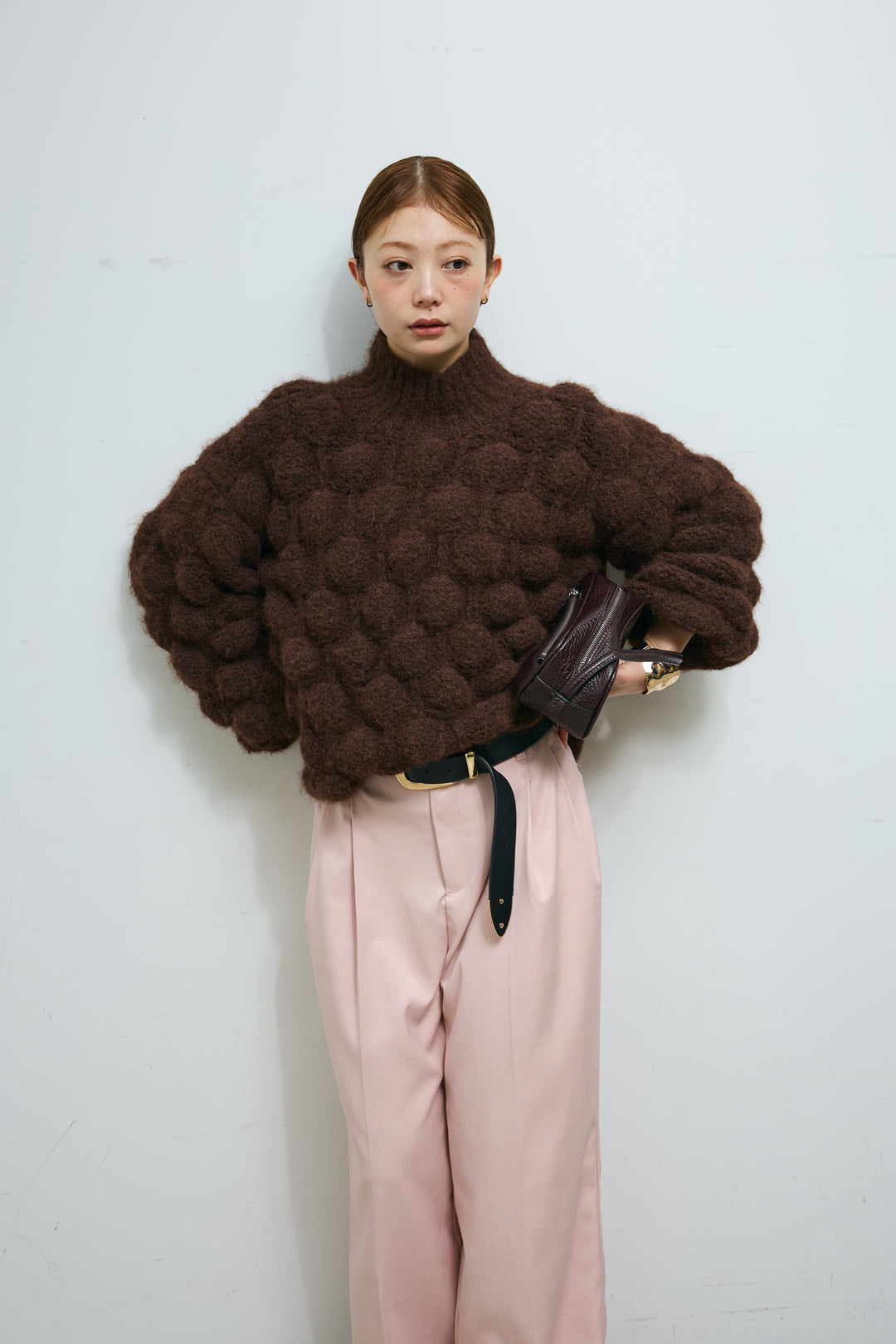 [予約/SET]テクスチャーハイネックニット+TRツイルスプリングカラータックパンツ(2set)