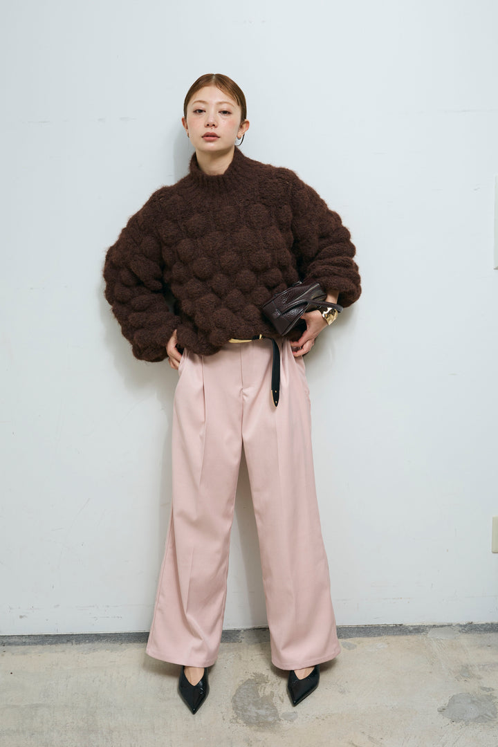 [予約/SET]テクスチャーハイネックニット+TRツイルスプリングカラータックパンツ(2set)