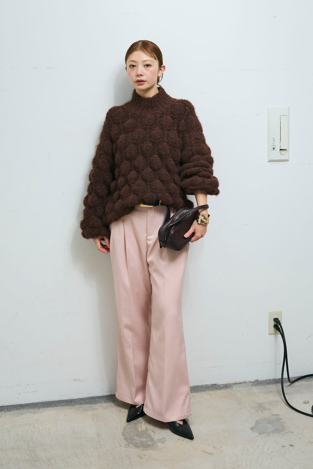 [予約/SET]テクスチャーハイネックニット+TRツイルスプリングカラータックパンツ(2set)