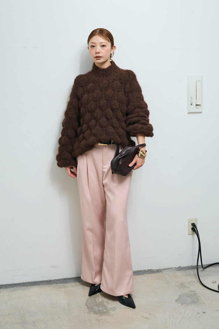 [予約/SET]テクスチャーハイネックニット+TRツイルスプリングカラータックパンツ(2set)