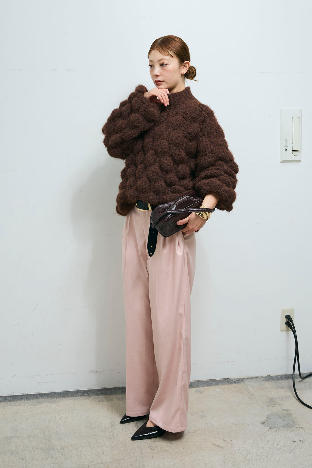 [予約/SET]テクスチャーハイネックニット+TRツイルスプリングカラータックパンツ(2set)