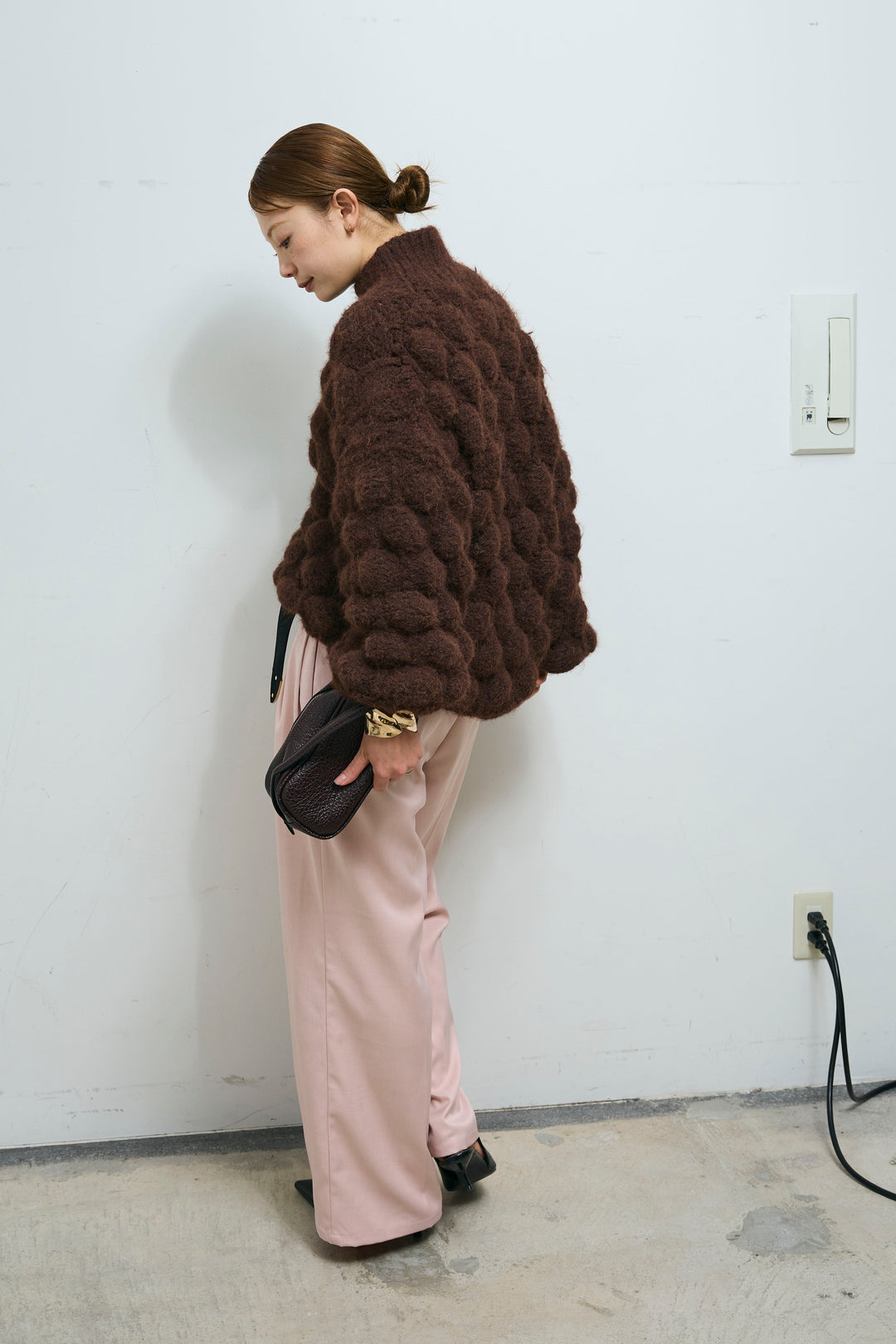 [予約/SET]テクスチャーハイネックニット+TRツイルスプリングカラータックパンツ(2set)