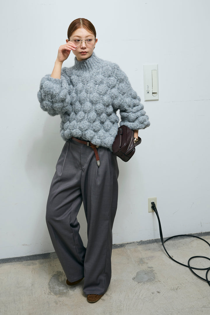 [予約/SET]テクスチャーハイネックニット+TRツイルスプリングカラータックパンツ(2set)