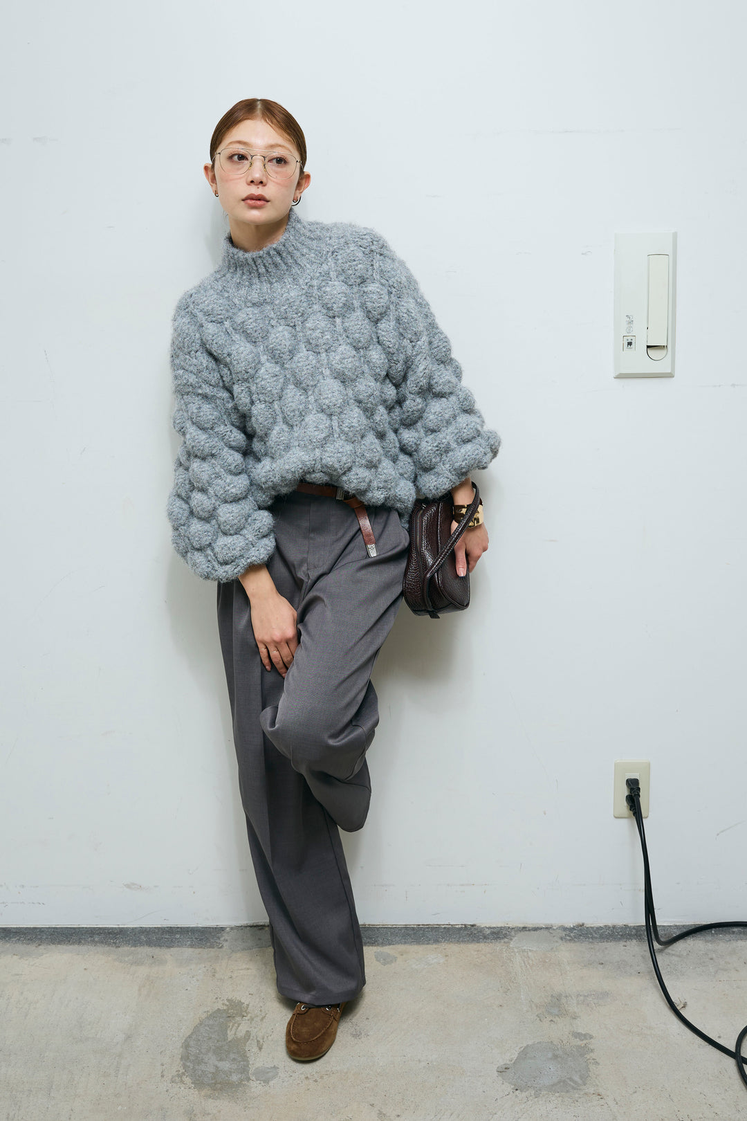 [予約/SET]テクスチャーハイネックニット+TRツイルスプリングカラータックパンツ(2set)