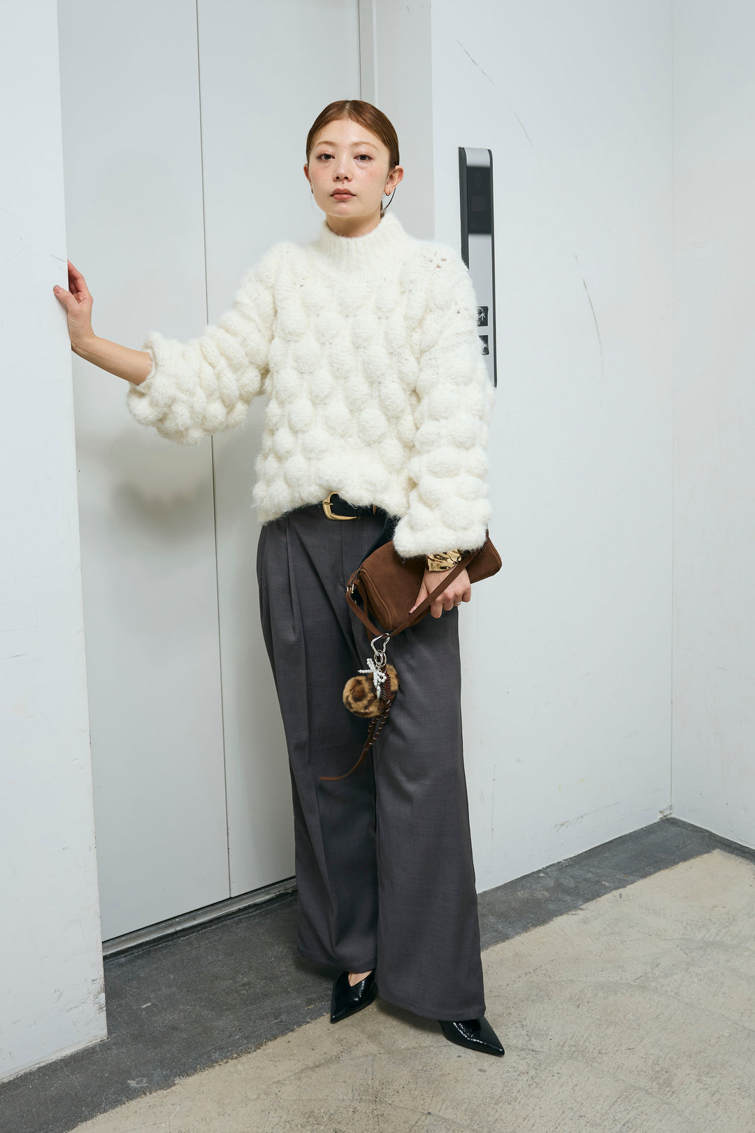 [予約/SET]テクスチャーハイネックニット+TRツイルスプリングカラータックパンツ(2set)