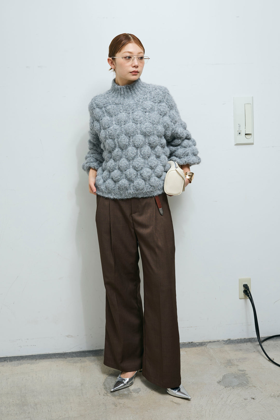 [予約/SET]テクスチャーハイネックニット+TRツイルスプリングカラータックパンツ(2set)