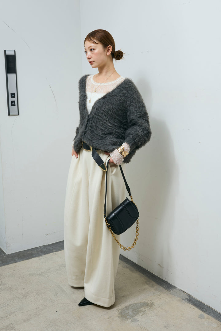 [予約/SET]起毛シャギーカーディガン+ウールタッチカーブワイドパンツ(2set)