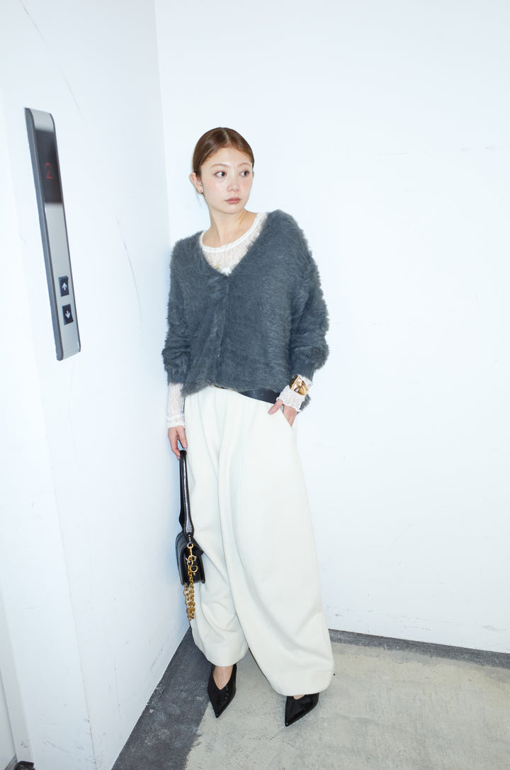 [予約/SET]起毛シャギーカーディガン+ウールタッチカーブワイドパンツ(2set)