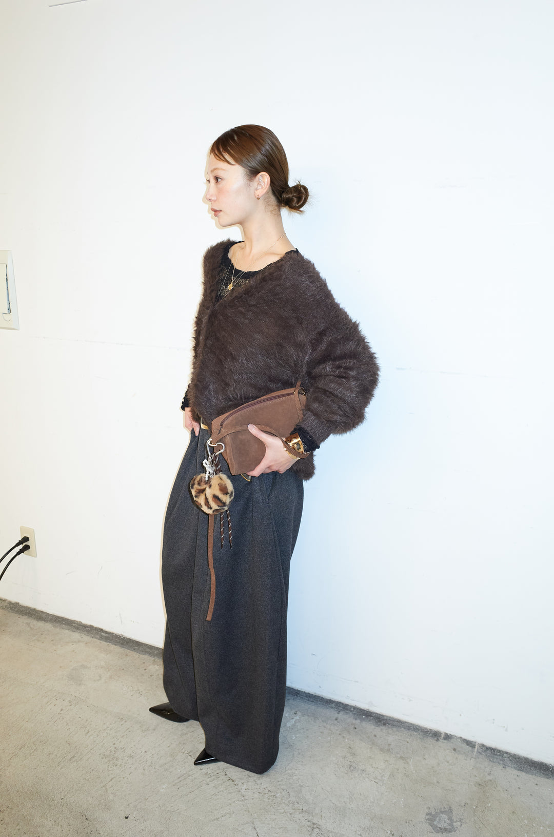 [予約/SET]起毛シャギーカーディガン+ウールタッチカーブワイドパンツ(2set)