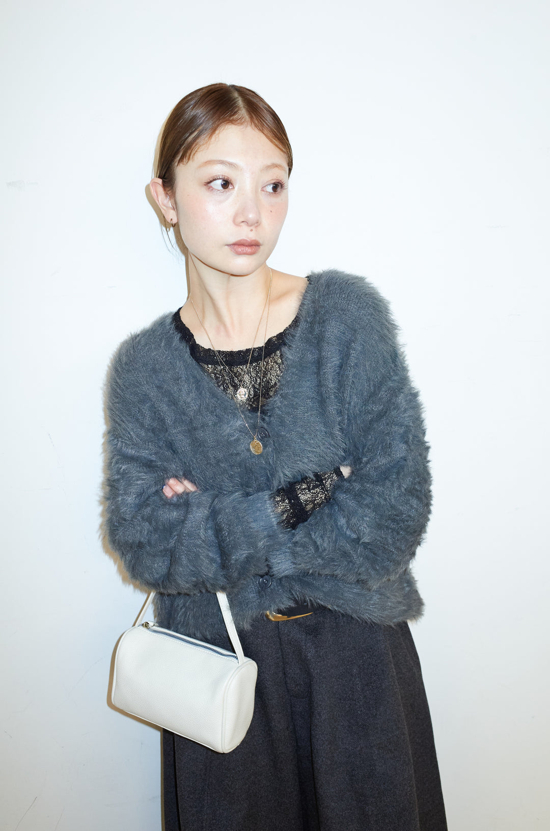 [予約/SET]起毛シャギーカーディガン+ウールタッチカーブワイドパンツ(2set)