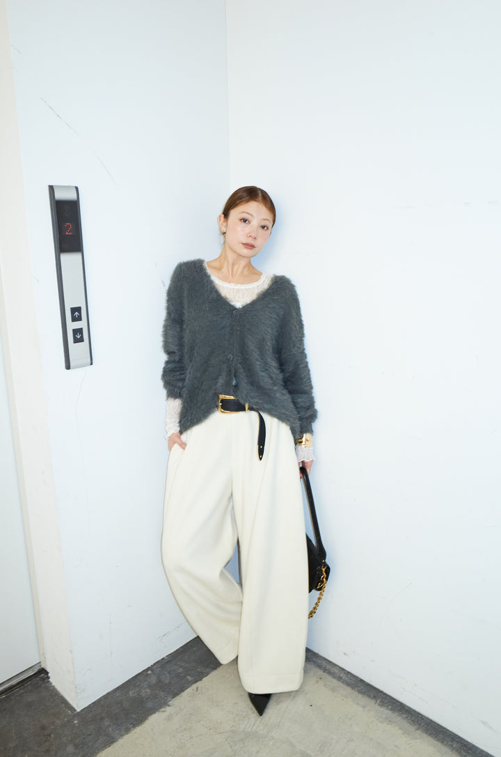 [予約/SET]起毛シャギーカーディガン+ウールタッチカーブワイドパンツ(2set)