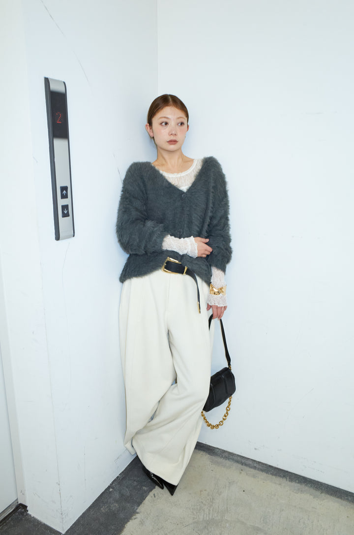 [予約/SET]起毛シャギーカーディガン+ウールタッチカーブワイドパンツ(2set)