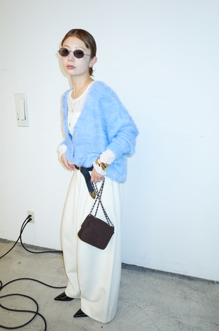 [予約/SET]起毛シャギーカーディガン+ウールタッチカーブワイドパンツ(2set)