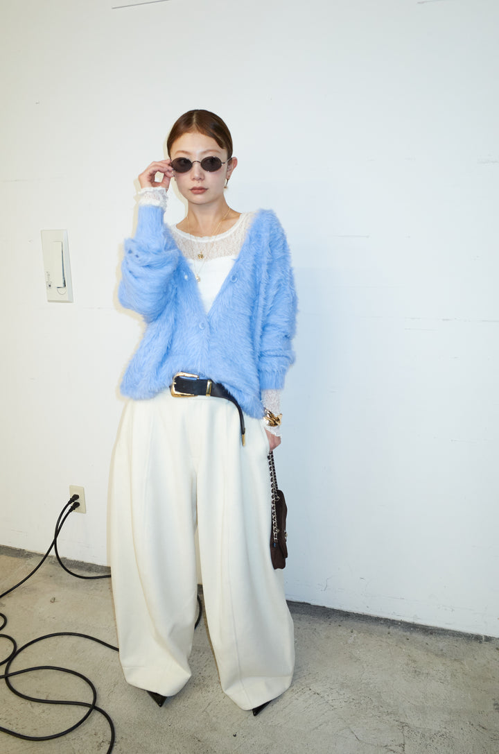 [予約/SET]起毛シャギーカーディガン+ウールタッチカーブワイドパンツ(2set)