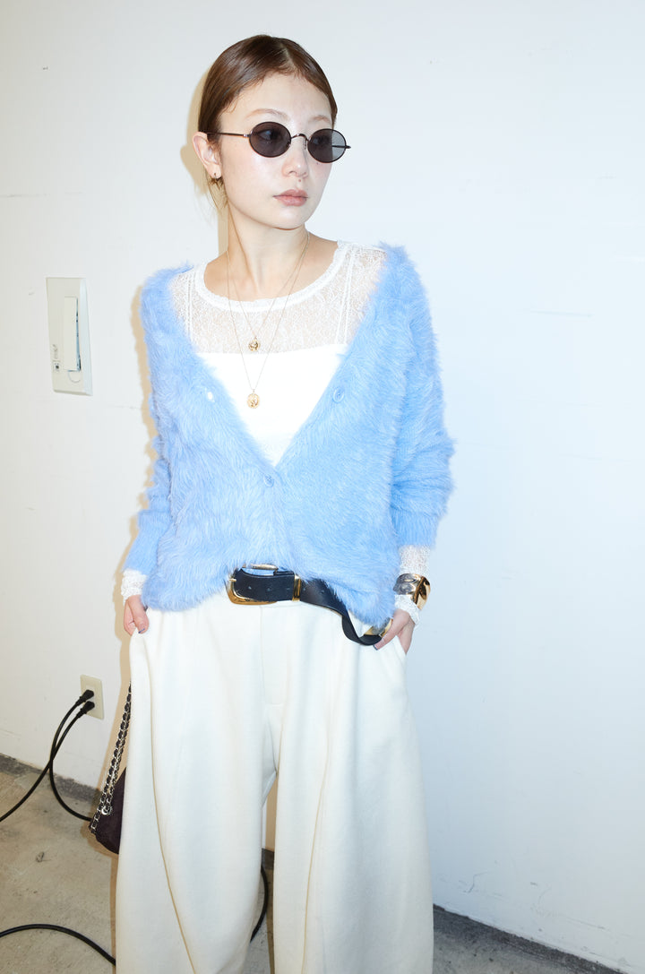 [予約/SET]起毛シャギーカーディガン+ウールタッチカーブワイドパンツ(2set)